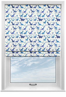 Dino Land, Blue Denim - Roman Blind